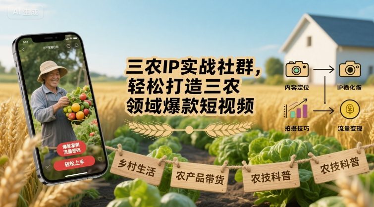 三农IP实战社群，轻松打造三农领域爆款短视频-悟思笔记，一个低调的学习营。