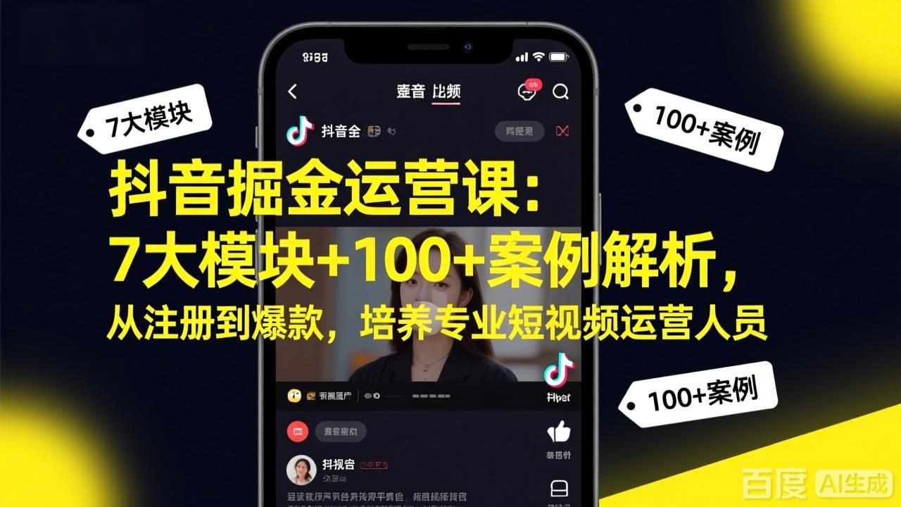 抖音掘金运营课：7大模块+100+案例解析，从注册到爆款，培养专业短视频运营人员-悟思笔记，一个低调的学习营。