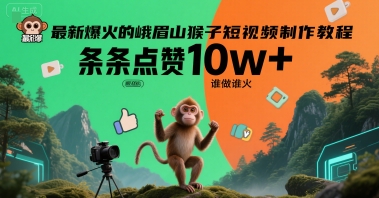 最新爆火的峨眉山猴子短视频制作教程，条条点赞10w+，谁做谁火【教程+提示词】-悟思笔记，一个低调的学习营。