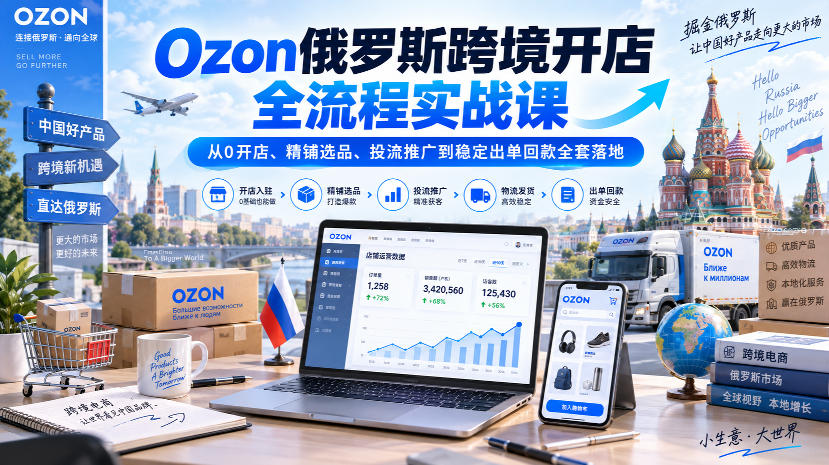 Ozon俄罗斯跨境开店全流程实战课｜从0开店、精铺选品、投流推广到稳定出单回款全套落地-悟思笔记，一个低调的学习营。