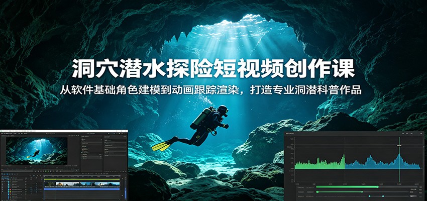 洞穴潜水探险短视频创作课：从软件基础角色建模到动画跟踪渲染，打造专业洞潜科普作品-悟思笔记，一个低调的学习营。