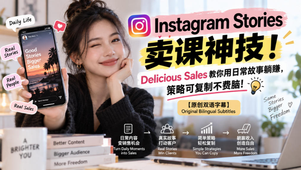 Instagram Stories卖课神技！Delicious Sales教你用日常故事躺賺，策略可复制不费脑！【原创双语字幕】-悟思笔记，一个低调的学习营。