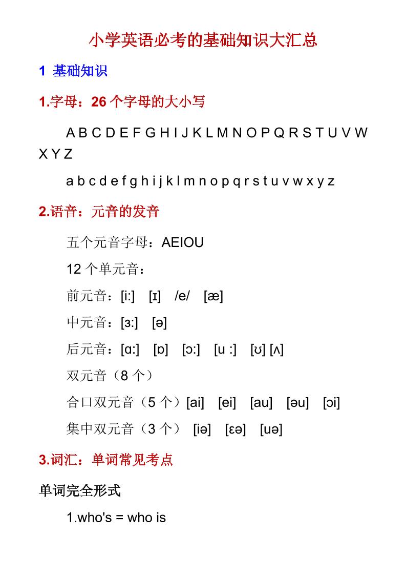 六年级下英语必考基础知识大汇总-悟思笔记，一个低调的学习营。