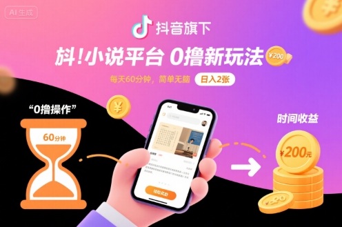 抖音旗下小说平台0撸新玩法，每天挂G60分钟，简单无脑，日入2张【揭秘】-悟思笔记，一个低调的学习营。