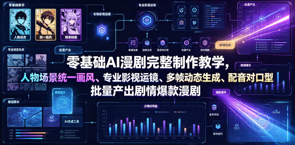 零基础AI漫剧完整制作教学，人物场景统一画风、专业影视运镜、多帧动态生成、配音对口型，批量产出剧情爆款漫剧-悟思笔记，一个低调的学习营。