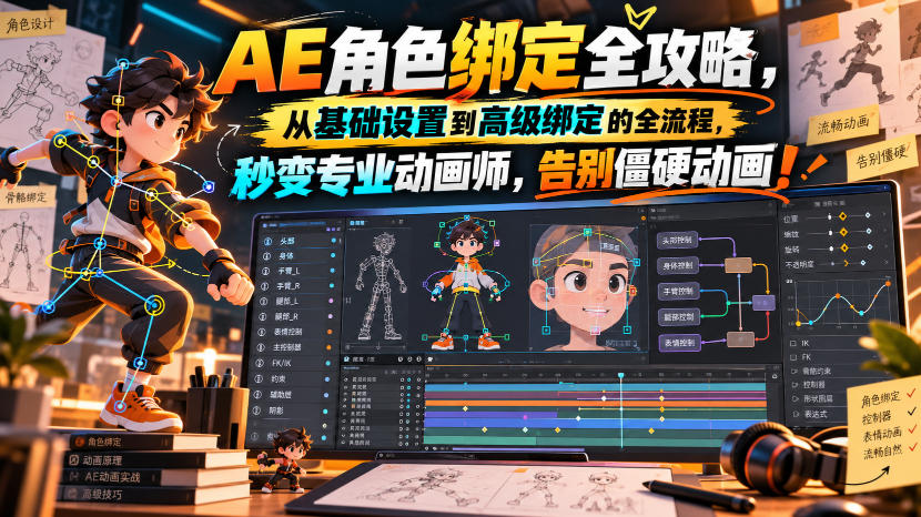 【无水印】AE角色绑定全攻略，从基础设置到高级绑定的全流程，秒变专业动画师，告别僵硬动画！【原创双语字幕】-悟思笔记，一个低调的学习营。