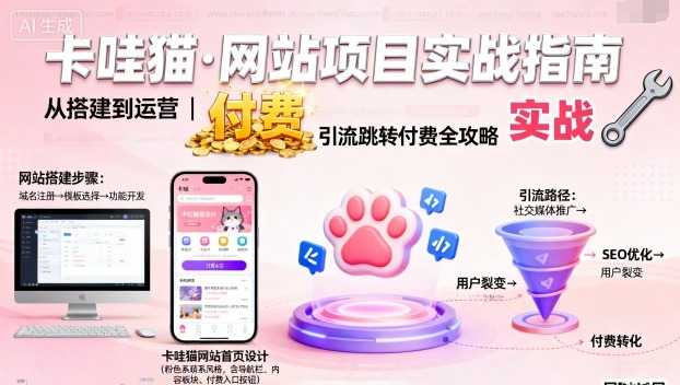 卡哇猫·网站项目，网站搭建与运营以及引流跳转付费-悟思笔记，一个低调的学习营。