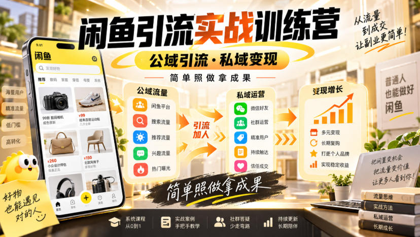 闲鱼引流实战训练营，公域引流·私域变现，简单照做拿成果-悟思笔记，一个低调的学习营。