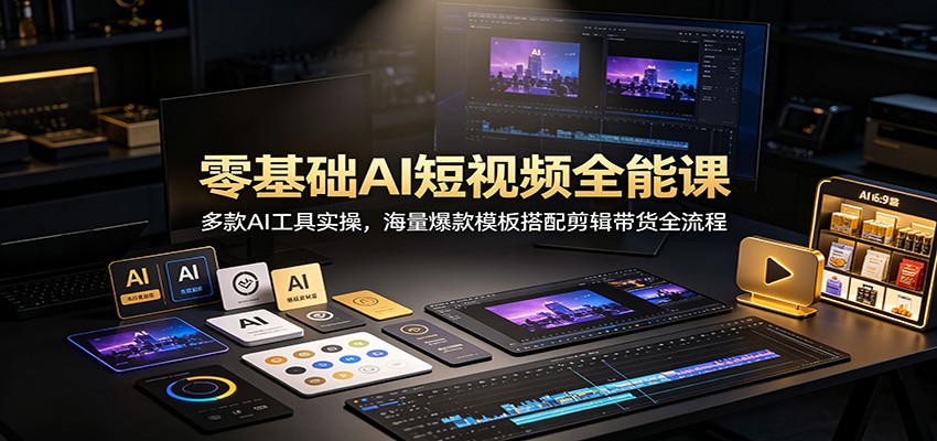 零基础AI短视频全能课：多款AI工具实操，海量爆款模板搭配剪辑带货全流程-悟思笔记，一个低调的学习营。