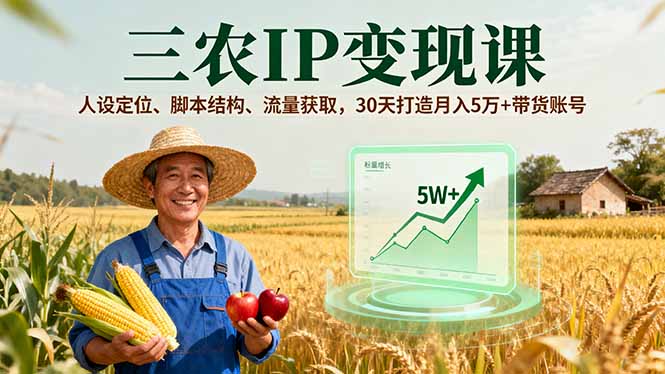 三农IP变现课，人设定位、脚本结构、流量获取，30天打造月入5万+带货账号-悟思笔记，一个低调的学习营。