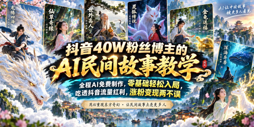 抖音40W粉丝博主的AI民间故事教学,全程AI免费制作,零基础轻松入局,吃透抖音流量红利,涨粉变现两不误