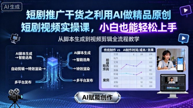 短剧推广干货之利用AI做精品原创短剧视频实操课，小白也能轻松上手-悟思笔记，一个低调的学习营。