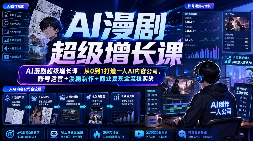AI漫剧超级增长课｜从0到1打造一人AI内容公司，账号运营+漫剧制作+商业变现全流程实战-悟思笔记，一个低调的学习营。