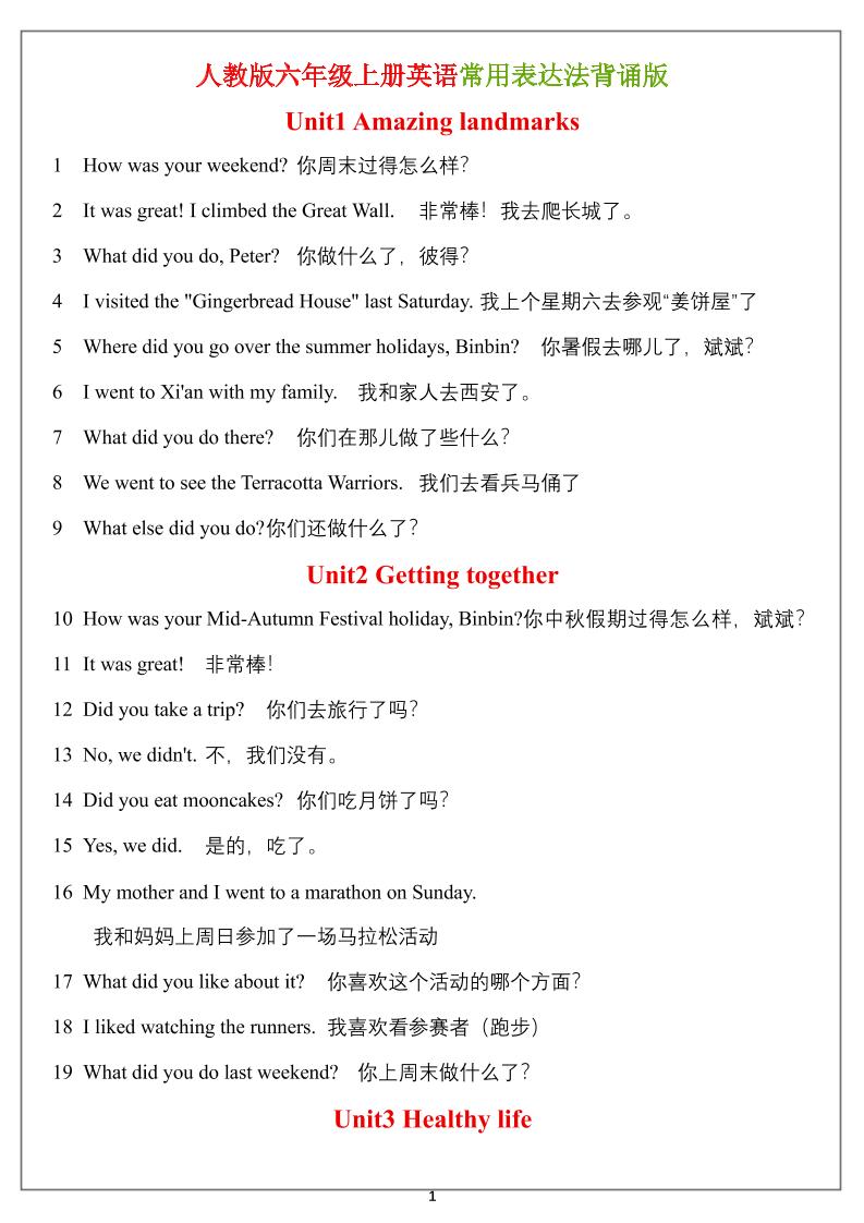 六年级上册英语常用表达法（背诵表）-悟思笔记，一个低调的学习营。