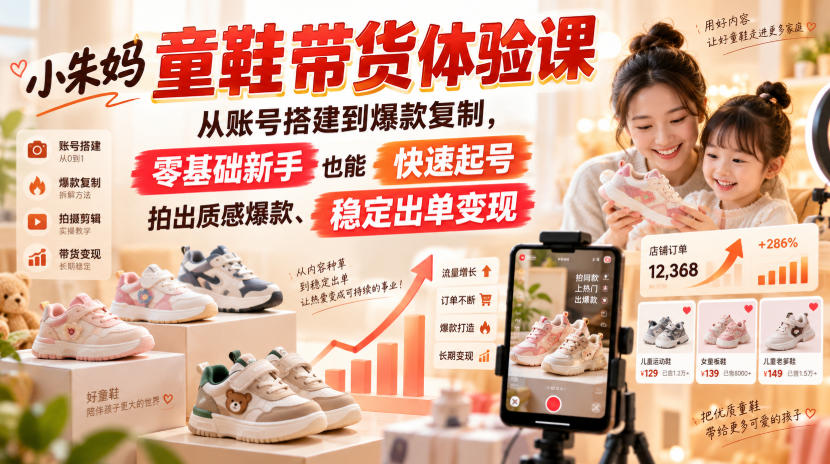 小朱妈童鞋带货体验课，从账号搭建到爆款复制，零基础新手也能快速起号、拍出质感爆款、稳定出单变现-悟思笔记，一个低调的学习营。