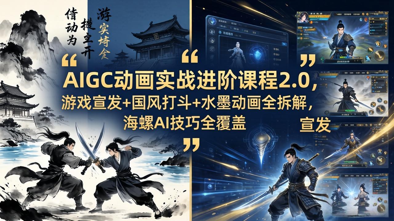 AIGC动画实战进阶课程2.0，游戏宣发+国风打斗+水墨动画全拆解，海螺AI技巧全覆盖-悟思笔记，一个低调的学习营。