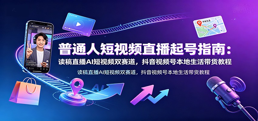 普通人短视频直播起号指南：读稿直播AI短视频双赛道，抖音视频号本地生活带货教程-悟思笔记，一个低调的学习营。