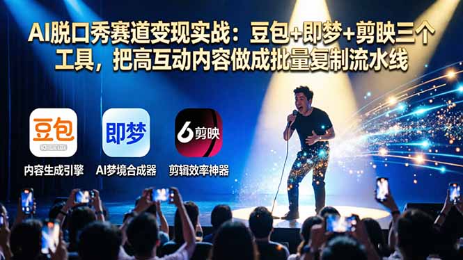 AI脱口秀赛道变现实战：豆包+即梦+剪映三个工具，把高互动内容做成批量复制流水线-悟思笔记，一个低调的学习营。