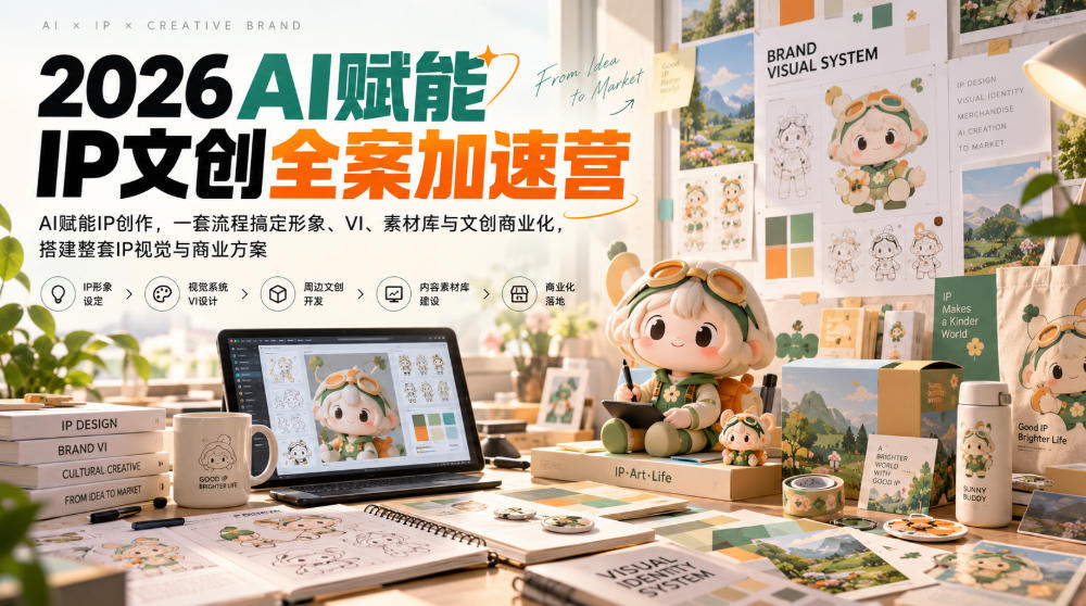 2026AI赋能ip文创全案加速营，AI赋能IP创作，一套流程搞定形象、VI、素材库与文创商业化，搭建整套IP视觉与商业方案-悟思笔记，一个低调的学习营。