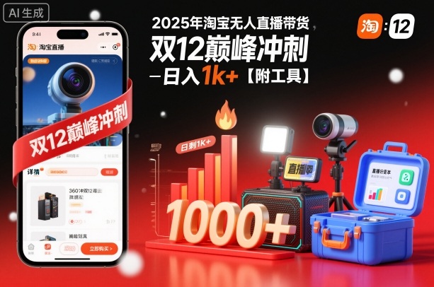 2025年淘宝无人直播带货，冲刺双12，日入1k+【附工具】【揭秘】-悟思笔记，一个低调的学习营。