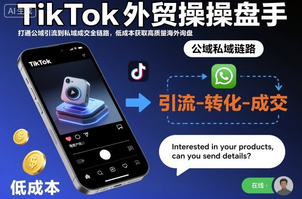 TikTok外贸操盘手，打通公域引流到私域成交全链路，低成本获取高质量海外询盘-悟思笔记，一个低调的学习营。