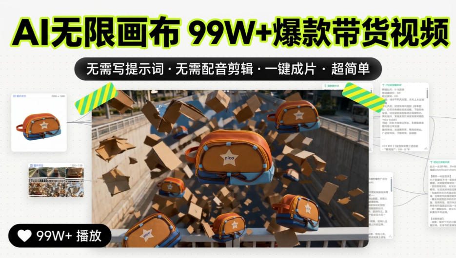AI无限画布99W+爆款带货视频，无需写提示词·无需配音剪辑·一键成片·超简单-悟思笔记，一个低调的学习营。