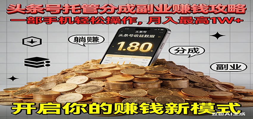 全程托管今日头条，一部手机就可以开干，最高躺赚1W+-悟思笔记，一个低调的学习营。