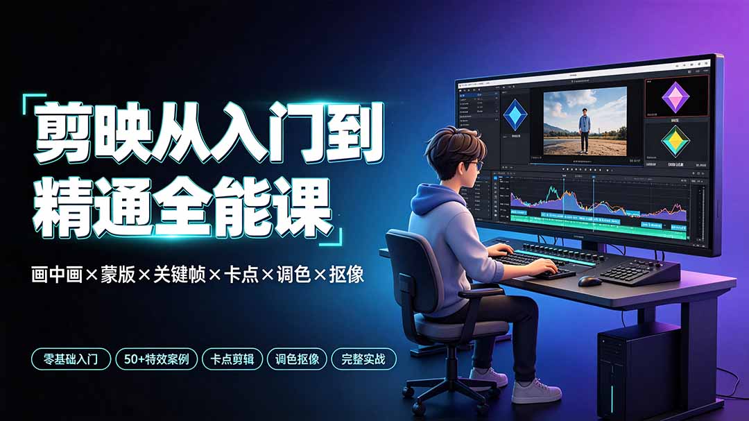 剪映从入门到精通全能课：画中画×蒙版×关键帧×卡点×调色×抠像，一站式掌握剪辑核心技能-悟思笔记，一个低调的学习营。