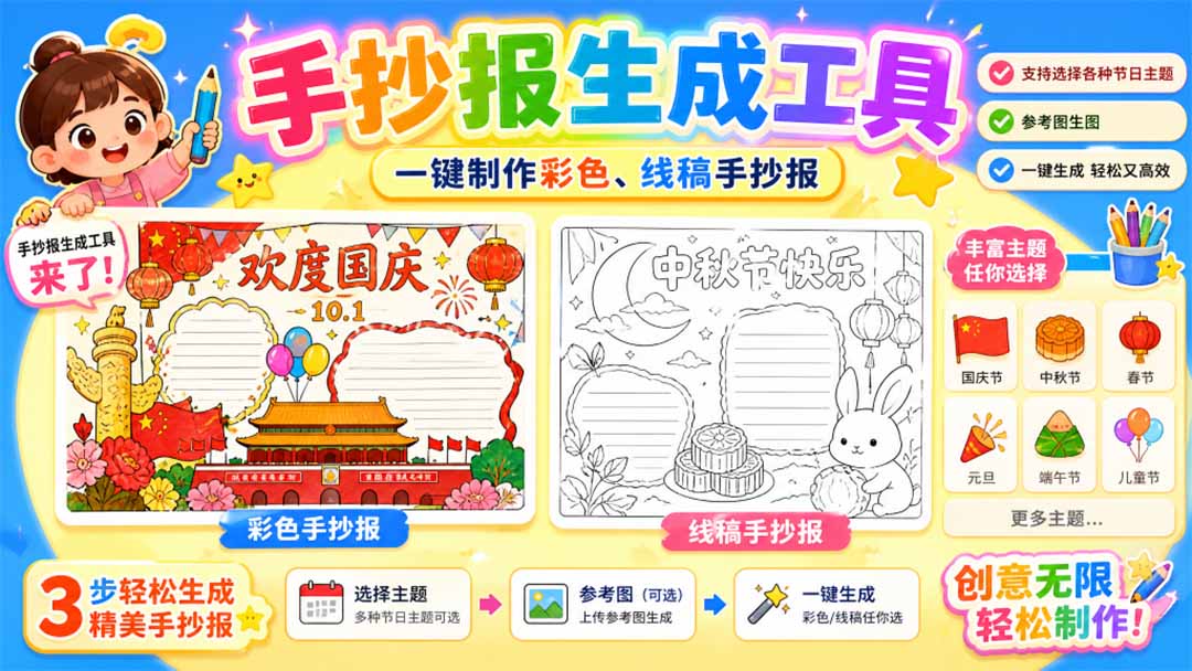 手抄报批量生成工具来了，完全免费，告别豆包生图，这个高清无水印-悟思笔记，一个低调的学习营。