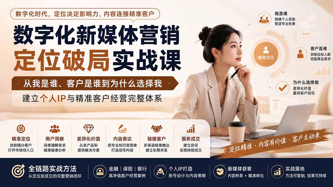 数字化新媒体营销定位破局实战课：从我是谁、客户是谁到为什么选择我，建立个人IP与精准客户经营完整体系-悟思笔记，一个低调的学习营。