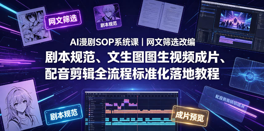 AI漫剧SOP系统课｜网文筛选改编、剧本规范、文生图图生视频成片、配音剪辑全流程标准化落地教程(更新0826)-悟思笔记，一个低调的学习营。