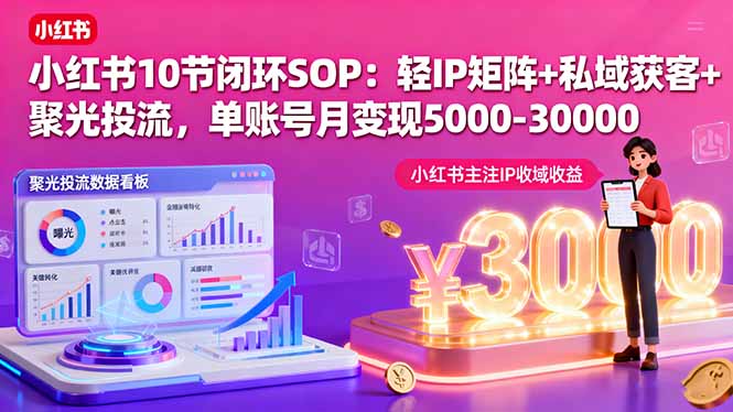 小红书10节闭环SOP：轻IP矩阵+私域获客+聚光投流，单账号月变现5000-30000-悟思笔记，一个低调的学习营。