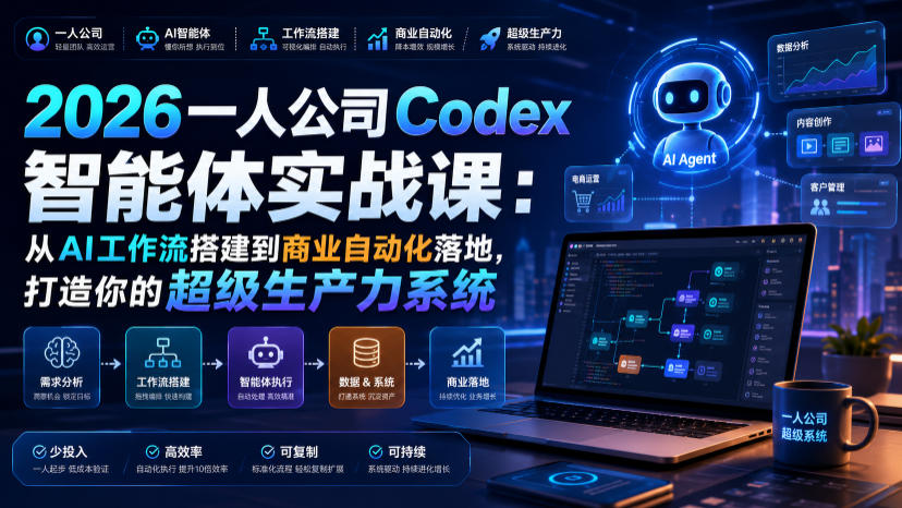 2026一人公司Codex智能体实战课：从AI工作流搭建到商业自动化落地，打造你的超级生产力系统-悟思笔记，一个低调的学习营。