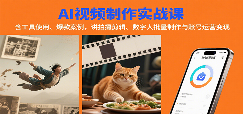 AI视频制作实战：含工具使用、爆款案例，讲拍摄剪辑、数字人批量制作与账号运营变现-悟思笔记，一个低调的学习营。