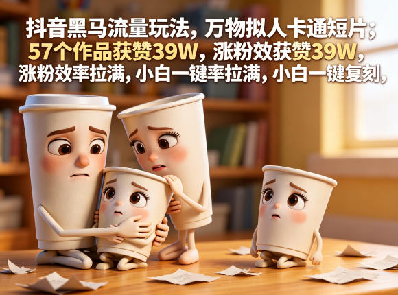 抖音黑马流量玩法，万物拟人卡通短片，57个作品获赞39W，涨粉效率拉满，小白一键复刻，保姆级拆解-悟思笔记，一个低调的学习营。