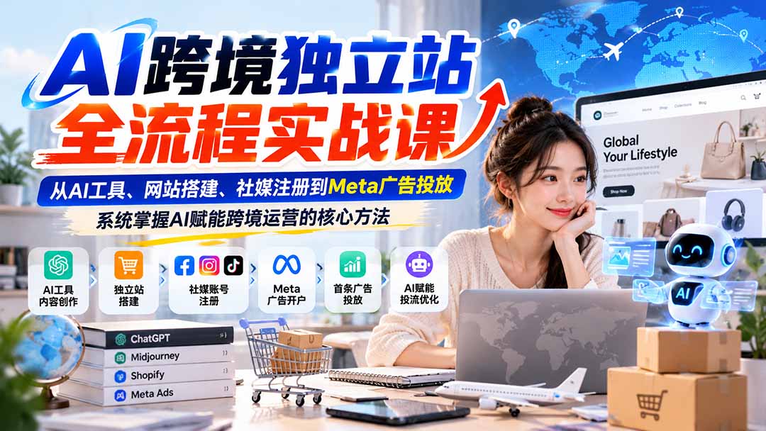 AI跨境独立站全流程实战课：从AI工具、网站搭建、社媒注册到Meta广告投放，系统掌握AI赋能跨境运营的核心方法-悟思笔记，一个低调的学习营。