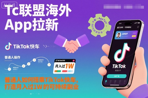 Tc联盟海外App拉新：普通人如何搭乘TikTok快车，打造月入过1W的可持续副业-悟思笔记，一个低调的学习营。