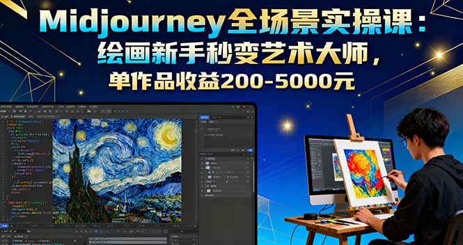 Midjourney全场景实操课：绘画新手秒变艺术大师，单作品收益200-5000元-悟思笔记，一个低调的学习营。