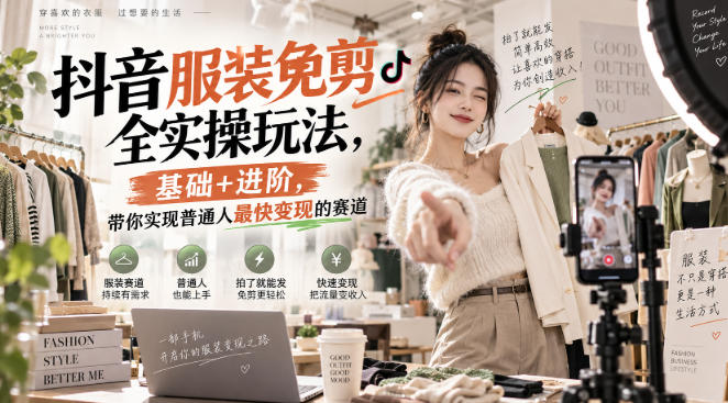 抖音服装免剪全实操玩法，基础+进阶，带你实现普通人最快变现的赛道-悟思笔记，一个低调的学习营。