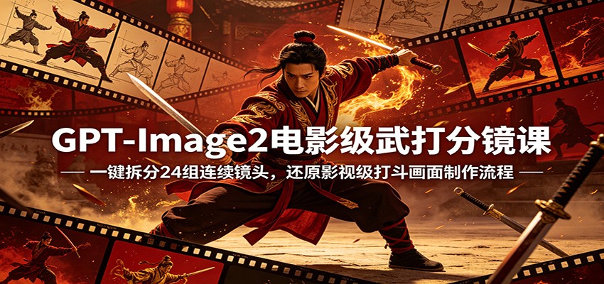 GPT-Image2电影级武打分镜课：一键拆分24组连续镜头，还原影视级打斗画面制作流程-悟思笔记，一个低调的学习营。
