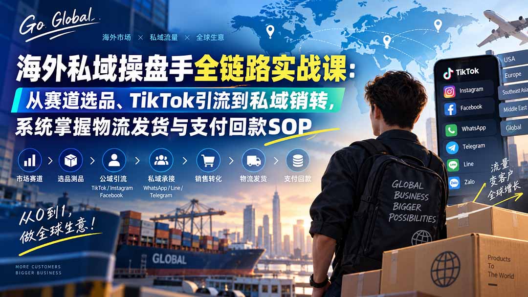 海外私域操盘手全链路实战课：从赛道选品、TikTok引流到私域销转，系统掌握物流发货与支付回款SOP-悟思笔记，一个低调的学习营。