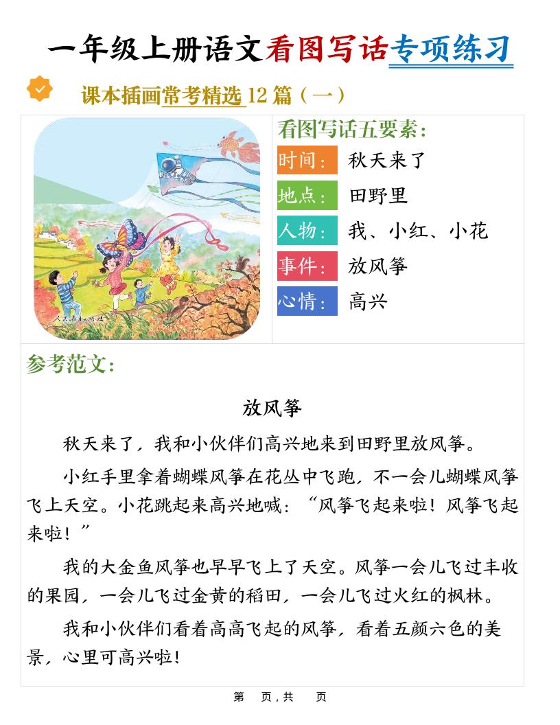 新一上语文看图写话专项练习常考精选12篇（含范文24页）-悟思笔记，一个低调的学习营。