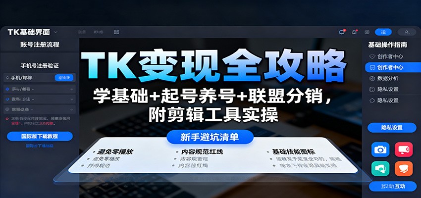 TK变现全攻略：学基础+起号养号+联盟分销，附剪辑工具实操-悟思笔记，一个低调的学习营。