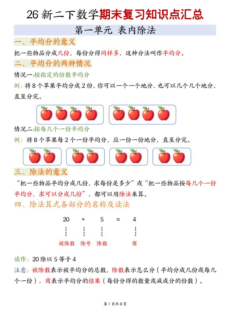 二年级下数学期末复习知识点汇总《沪教版》-悟思笔记，一个低调的学习营。