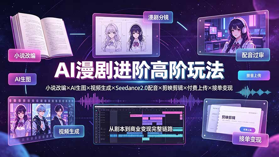 AI漫剧进阶高阶玩法：小说改编×AI生图×视频生成×Seedance2.0配音×剪映剪辑×付费上传×接单变现-悟思笔记，一个低调的学习营。