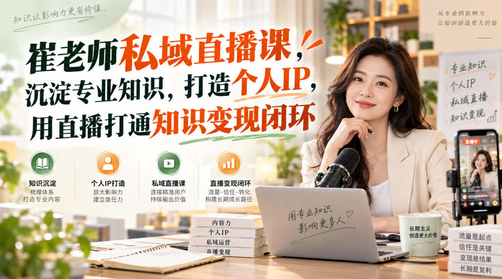 崔老师私域直播课，沉淀专业知识，打造个人IP，用直播打通知识变现闭环-悟思笔记，一个低调的学习营。