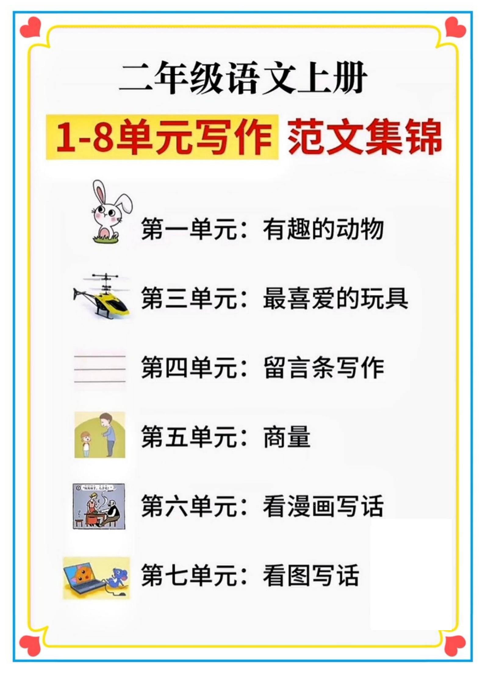 二年级语文上册1-8单元看图写话范文集锦-悟思笔记，一个低调的学习营。