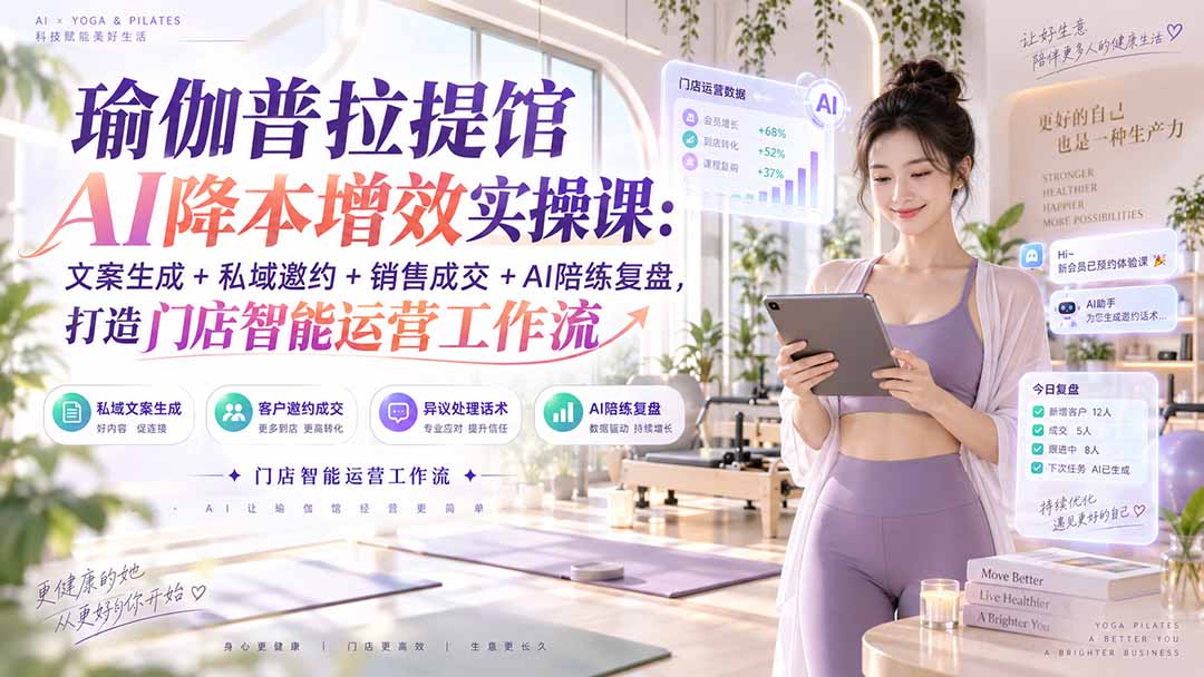 瑜伽普拉提馆AI降本增效实操课：文案生成+私域邀约+销售成交+AI陪练复盘，打造门店智能运营工作流-悟思笔记，一个低调的学习营。