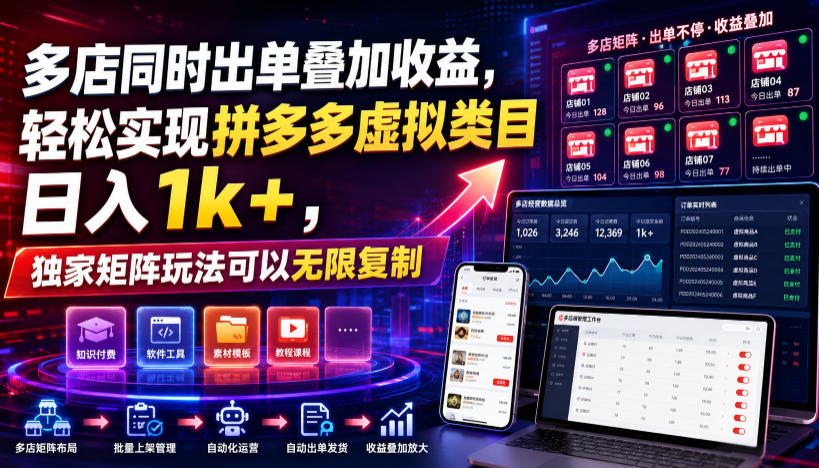 多店同时出单叠加收益，轻松实现拼多多虚拟类目日入1k+，独家矩阵玩法可以无限复制【揭秘】-悟思笔记，一个低调的学习营。