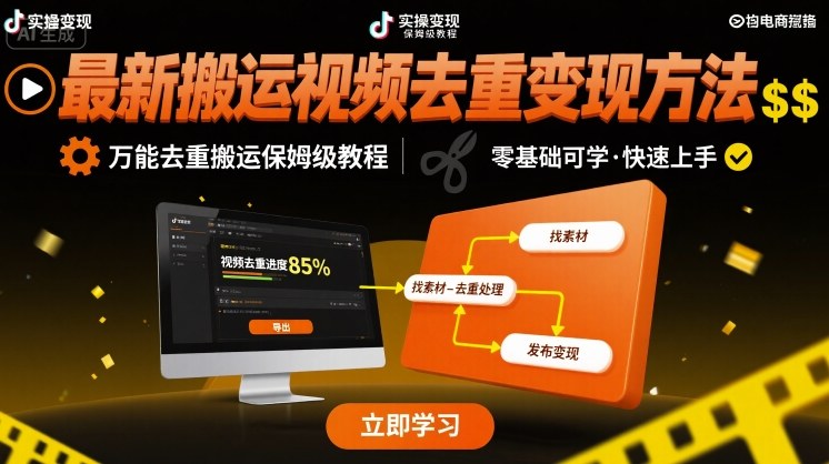 最新搬运视频去重变现方法，万能去重搬运保姆级教程-悟思笔记，一个低调的学习营。